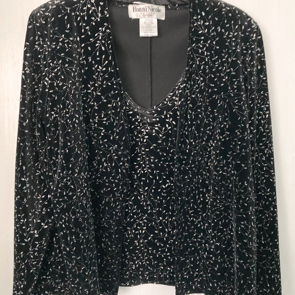 Ronni Nicole Petite by Ouida PS Black/Silver Metallic Velour Tank & Jacket